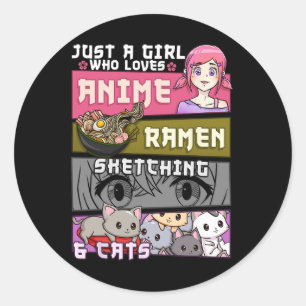 Ramen Cat Anime Sketching Just A Girl Who Lieben Runder Aufkleber