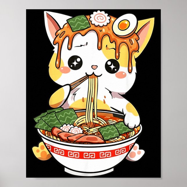 Ramen Cat Design Kawaii Style Funny Japanese Anime Poster (Vorne)