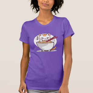 Ramen Cat Eating Noodles Design T - Shirt