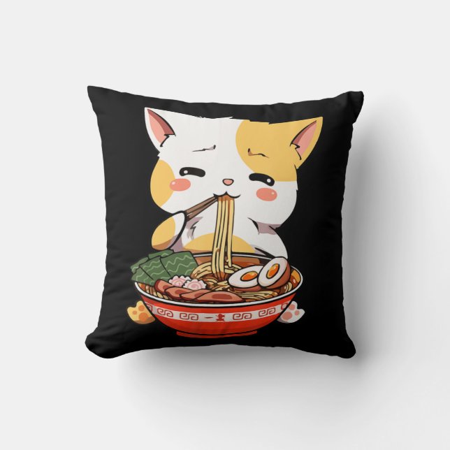 Ramen Cat Eating Noodles Kawaii Anime Merch Gift G Kissen (Vorderseite)