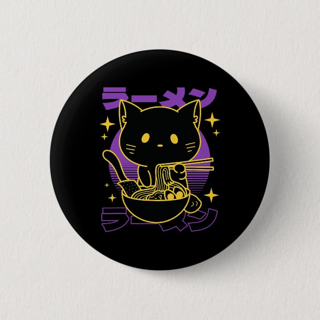 Ramen Cat Japanisch Button (Vorderseite)