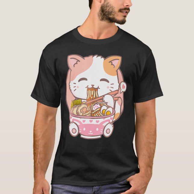 Ramen Cat Kawaii Anime Cat Ramen Lover Kawaii Neko T-Shirt (Vorderseite)