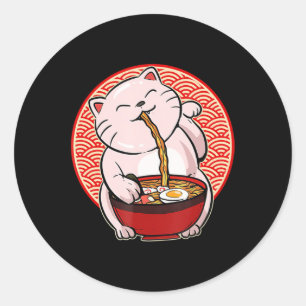 Ramen Cat Kawaii Anime Japanischer Lebensmittelhän Runder Aufkleber