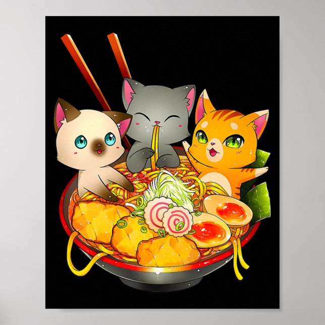 Ramen Cat Kawaii Neko Anime Otaku Katzen Japanisch Poster (Vorne)