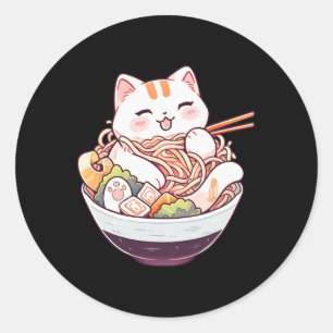 Ramen Cat Kawaii Neko Niedliches Anime Shirt für M Runder Aufkleber