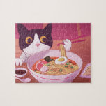 Ramen Cat Puzzle<br><div class="desc">Katze,  die Stäbchen benutzt,  um eine Schüssel Ramen zu essen.</div>