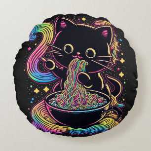 Ramen Cat Round Throw Kissen (16")