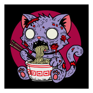 Ramen Cat Zombie Poster