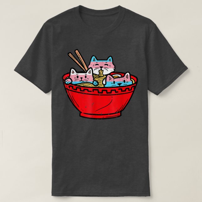 Ramen Cats Transgender Trans Pride Flag Japanisch  T-Shirt (Design vorne)