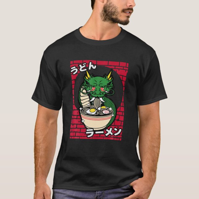Ramen Dragon T-Shirt Kawaii Niedlich Noodles Japan (Vorderseite)