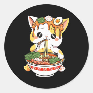 Ramen-Katze Design Kawaii Stil Lustige japanische  Runder Aufkleber