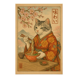 Ramen-Katze – Japanische Katze genießt Nudeln Poster