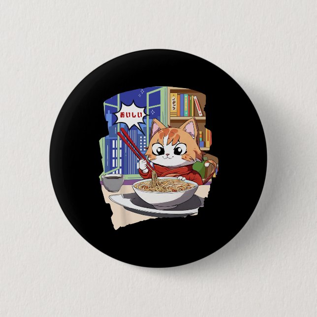 Ramen Kawaii Cat Anime Button (Vorderseite)