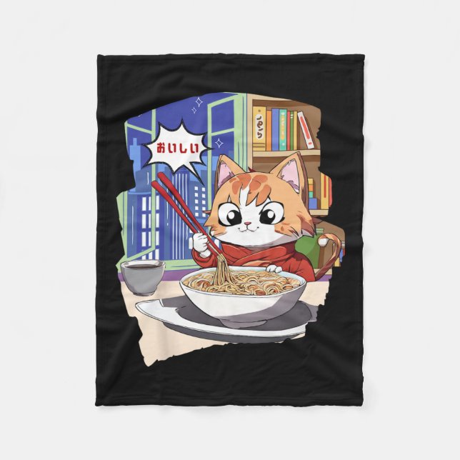 Ramen Kawaii Cat Anime Fleecedecke (Vorderseite)