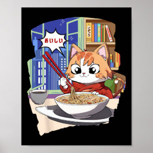 Ramen Kawaii Cat Anime Poster