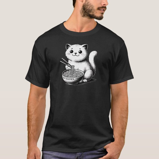 Ramen Kitty Delight - Cosy Cat Eats Noodles TSQ T-Shirt (Vorderseite)