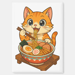 Ramen-Loving Cat - Kawaii Illustration Magnet