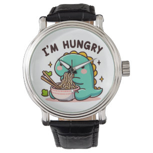 Ramen-Loving Dino: Ein hungriges Herz Armbanduhr