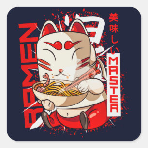Ramen Master Kitsune Kawaii Fox Quadratischer Aufkleber