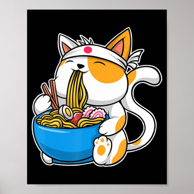 Ramen Niedlich Cat Kawaii Anime Japanisch Food Nek Poster (Vorne)