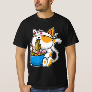 Ramen Niedlich Cat Kawaii Anime Japanisch Food Nek T-Shirt