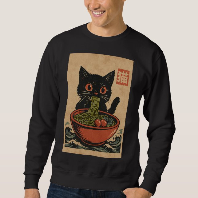 Ramen Noodle Eating: Cat Herren Sweatshirt (Vorderseite)