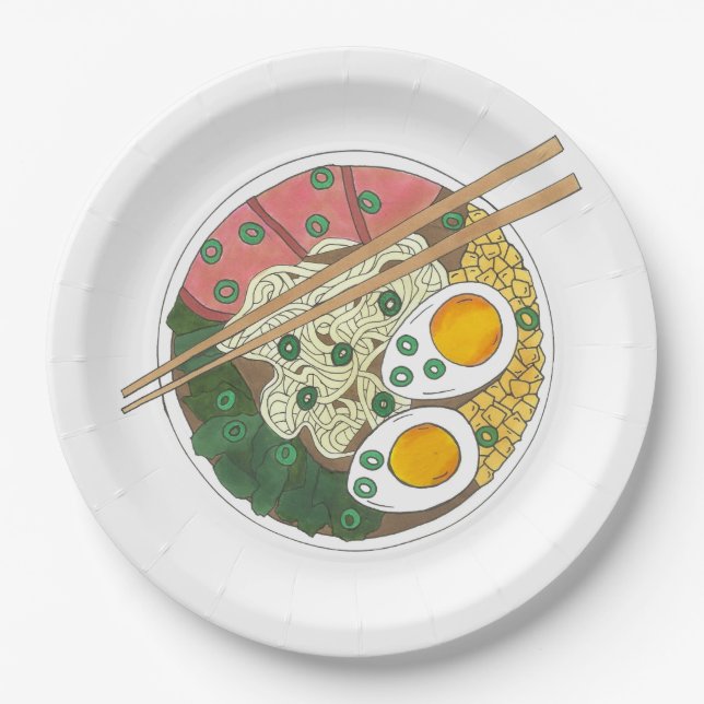 Ramen Noodles Bowl Japanischer Restaurant Feinschm Pappteller (Vorderseite)