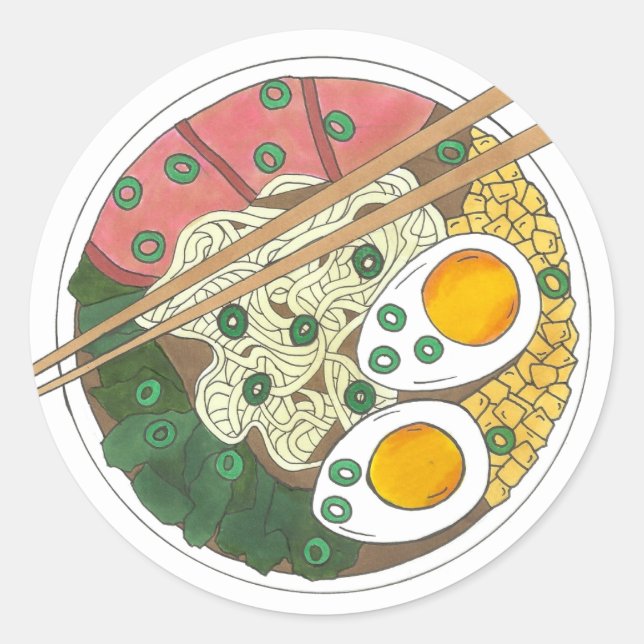 Ramen Noodles Bowl Japanischer Restaurant Feinschm Runder Aufkleber (Vorderseite)