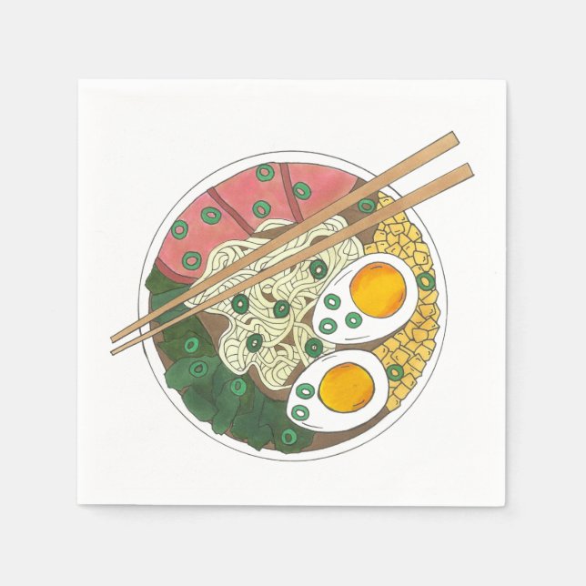 Ramen Noodles Bowl Japanischer Restaurant Feinschm Serviette (Vorderseite)