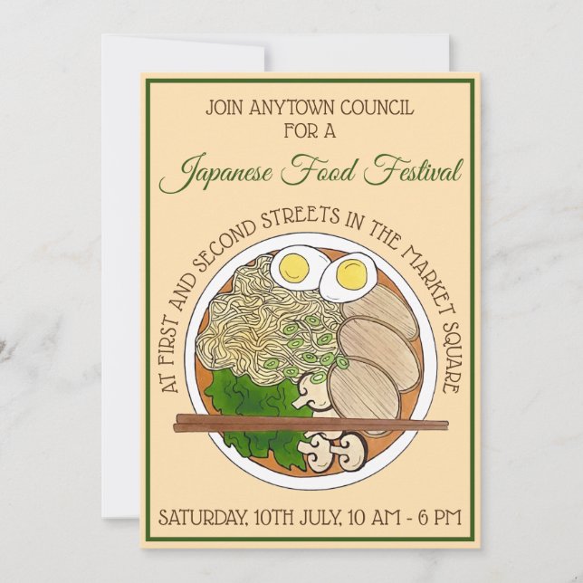 Ramen Noodles Chopsticks Japanisches Lebensmittelf Einladung (Vorderseite)