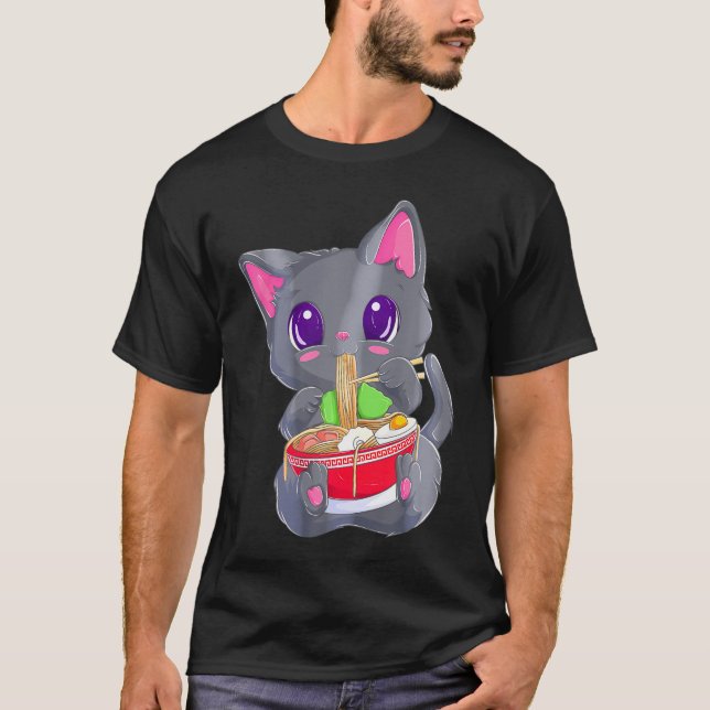 Ramen Noodles Kawaii Anime Neko Cat T-Shirt (Vorderseite)