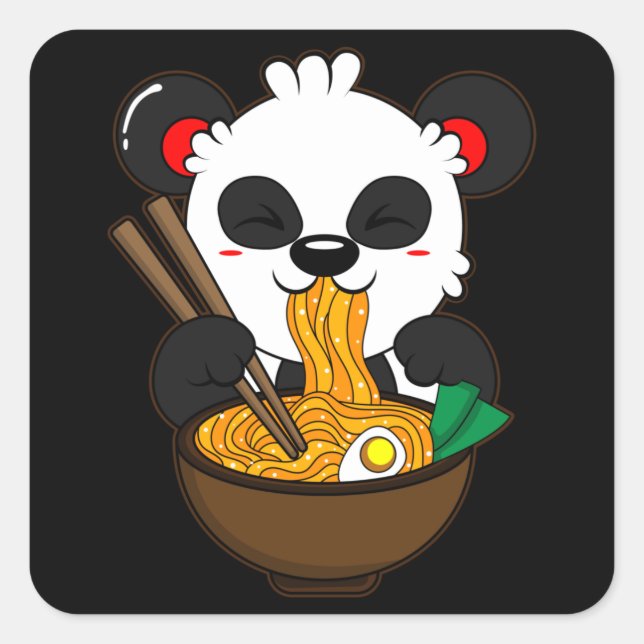 Ramen Noodles Kitsune Fox Kawaii Anime Neko Japan Quadratischer Aufkleber (Vorderseite)