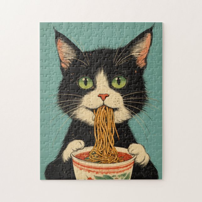 RAMEN NOODLES TUXEDO CAT JIGSAW PUZZLE (Vertikal)
