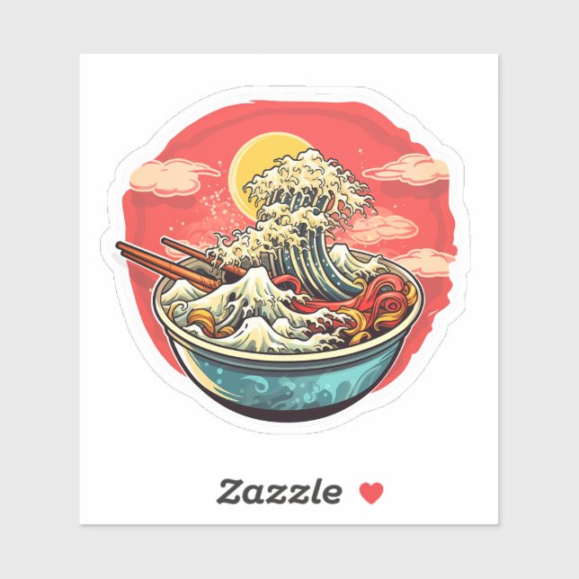 Ramen-Nudeln Wellen in Schüssel Aufkleber (Blatt)
