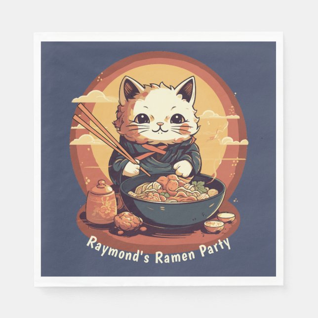 Ramen Party Boy's Geburtstag mit Anime Cat Serviette (Vorderseite)