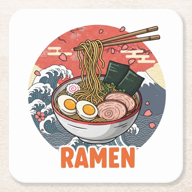 Ramen Rechteckiger Pappuntersetzer (Vorderseite)