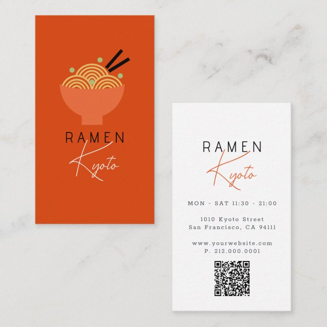 Ramen-Restaurant roter QR-Code Visitenkarte (Vorne/Hinten)