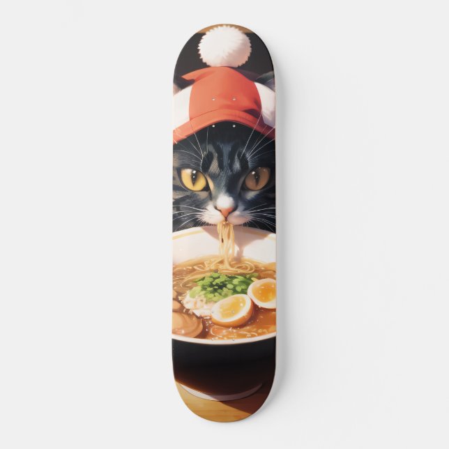 Ramen Rollin' Rascal : Chat sur skateboard (Recto)