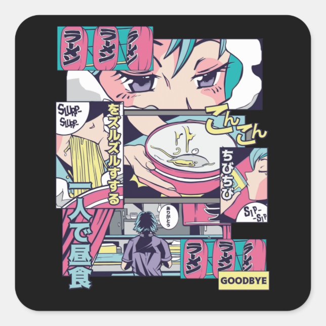 RAMEN SHOP ANIME QUADRATISCHER AUFKLEBER (Vorderseite)