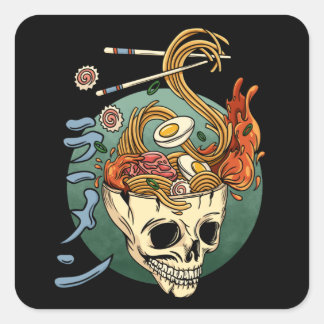 Ramen Skull Japanischer Noodle Skull Anime Great W Quadratischer Aufkleber