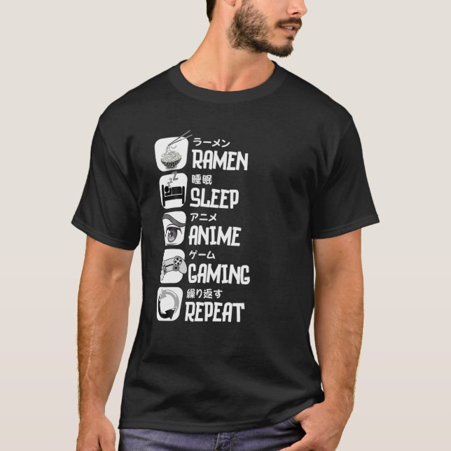Ramen Sleep Anime Gaming Wiederholung T-Shirt für  (Vorderseite)