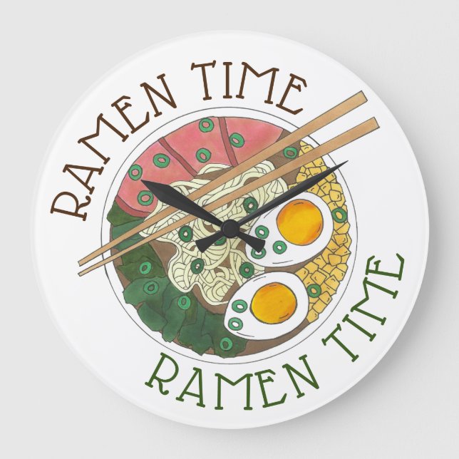 Ramen Time Japanese Food Noodle Soup Restaurant Große Wanduhr (Vorderseite)