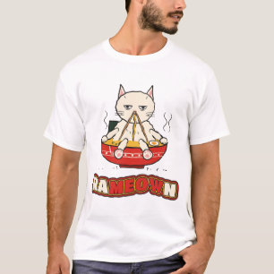 Rameown Lustige Ramen-Katze entspannt sich in eine T-Shirt