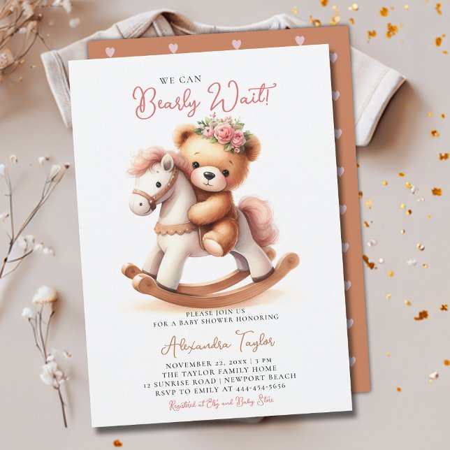 Rammpferde Rose Baby Girl Shower Einladung (we can bearly wait baby girl shower invitation teddy bear cute rocking chair cowgirl western roses)