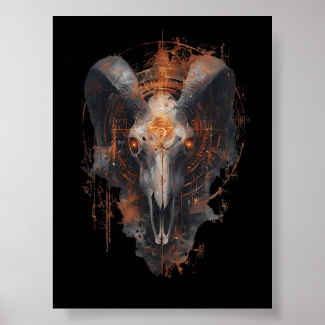 Rammschädel Okkult Steampunk Dark Art Poster (Vorne)