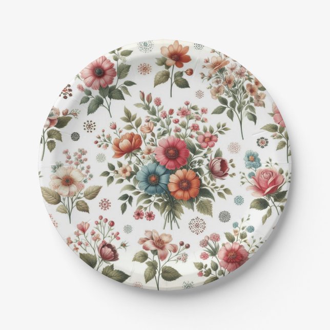 Ramo de Flores Vintage en Acuarela Pappteller (Vorderseite)