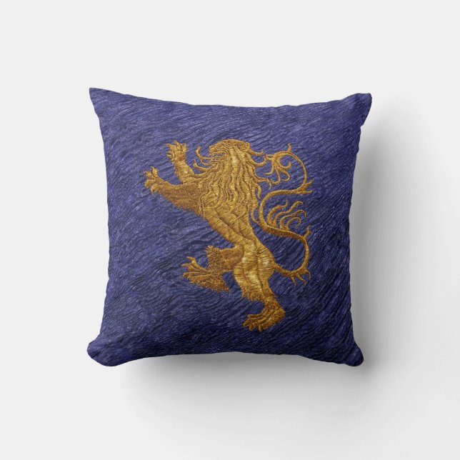 Rampant Lion - Gold auf blau Kissen (Vorderseite)
