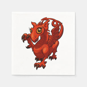 Rampant Little Welsh Baby Red Dragon Cartoon Serviette