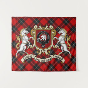 Ramsay Clan Abzeichen & Unicorns w/Tartan Wandteppich