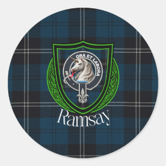 Ramsay-Schottischer-Clan-Tartan & Wappen Runder Aufkleber